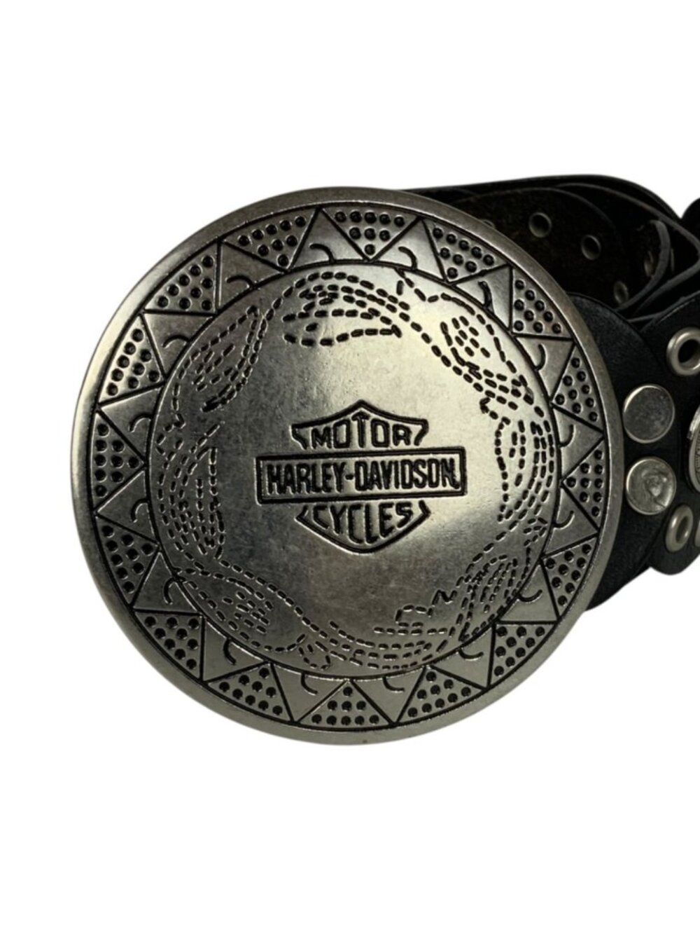 Harley-Davidson Womens Concho Black Leather Belt Silvertone Buckle Size XL - Picture 4 of 5
